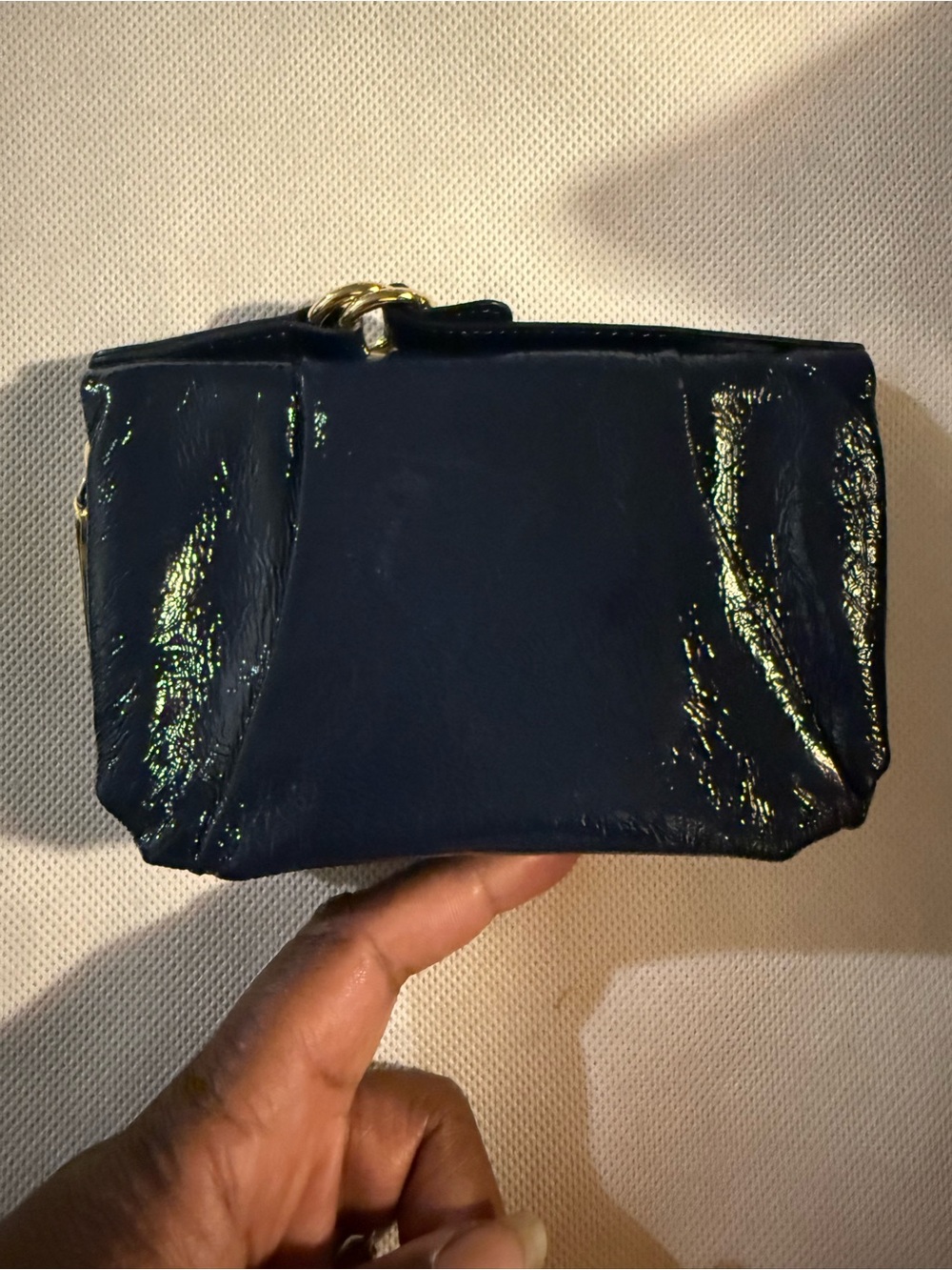 Patent Navy Cosmetic Pouch with Gold Hardware